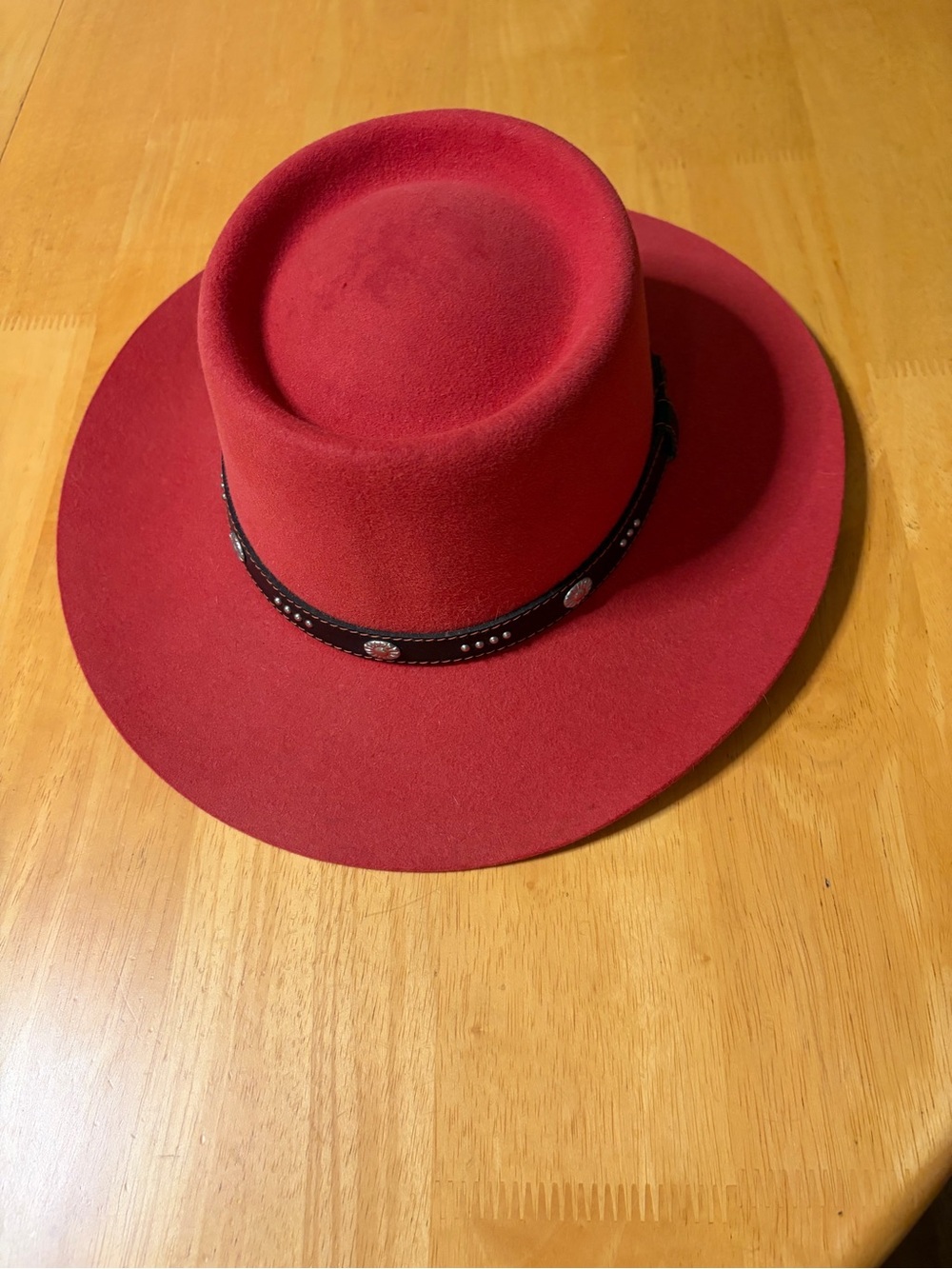Red Felt Cowboy Hat with Decorative Band - Womens